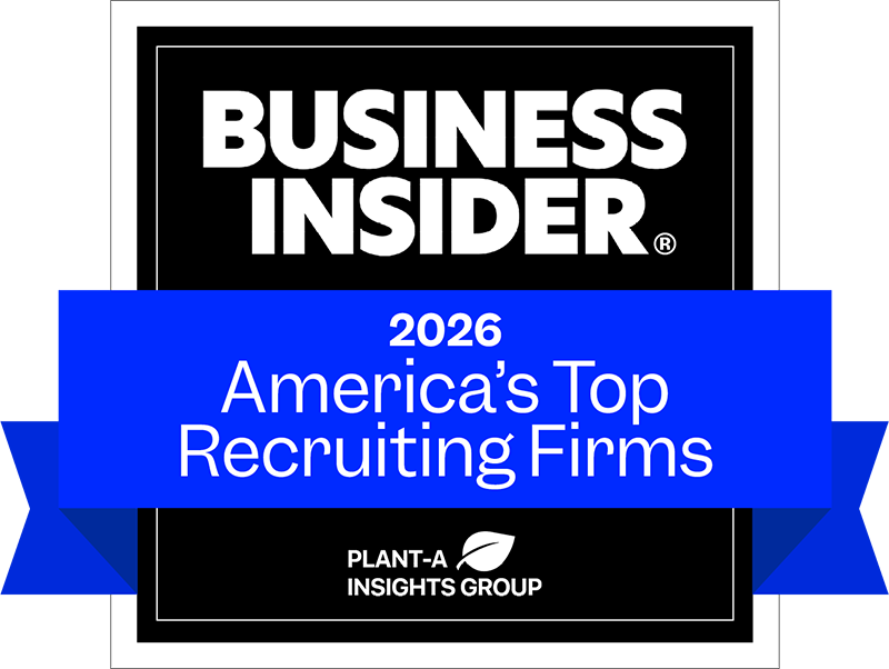 Business Insider America's Top Recruiting Firms 2026 award badge featuring HealthTrust Workforce Solutions recognition.