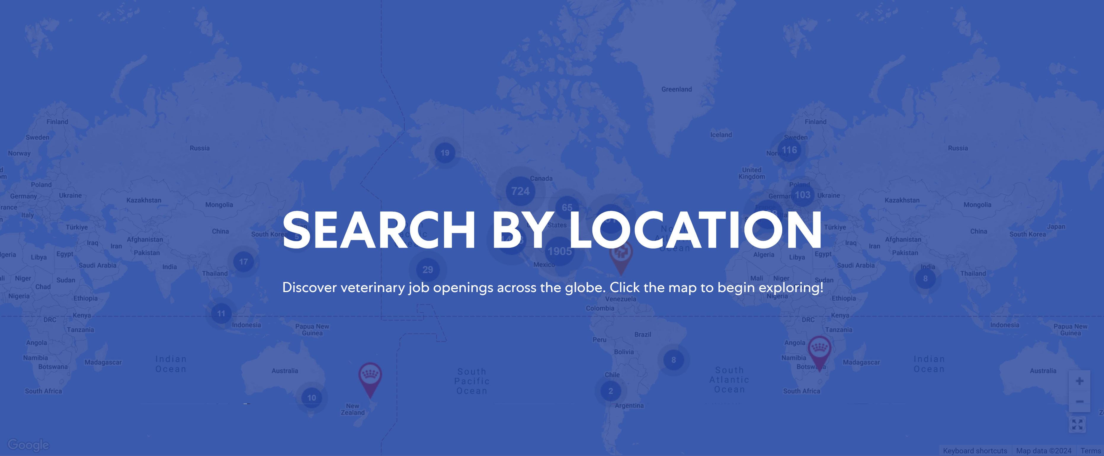 Search by Location. Discover veterinary job openings across the globe. Click the map to begin exploring!